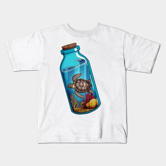 Sea Turtle Bottle Kids T-Shirt by Gwenpai